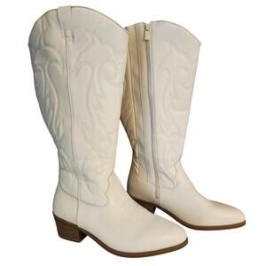 New Torrid Cowgirl Boots 12WW Cream Knee High Wide Calf Western Faux Leather